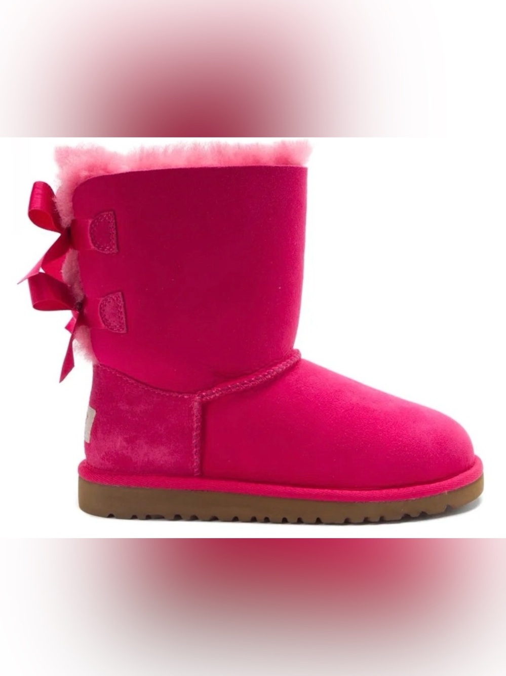 UGG Australia Kids Bailey Bow Boots Bright Hot Pink Suede Shearling Mid Calf